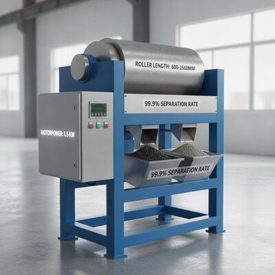 1Máquina de separação magnética de potência de motor de.5 kW com comprimento de rolos de 600 a 1600 mm e taxa de separação de 99,9 para processamento